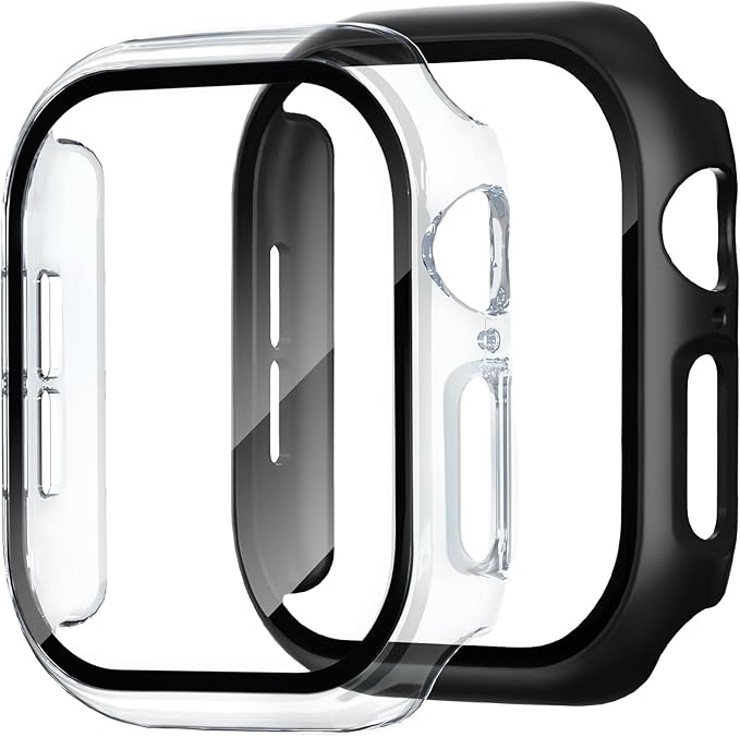 2 Pack Case for Apple Watch Screen Protector, Hard PC Case with Tempered Glass Protective Cover Guard Bumper, Slim Apple Watch Cover for iWatch Series 11 Series 10 - Black/Clear 42mm by FoamiaCaseforAppleWatch
