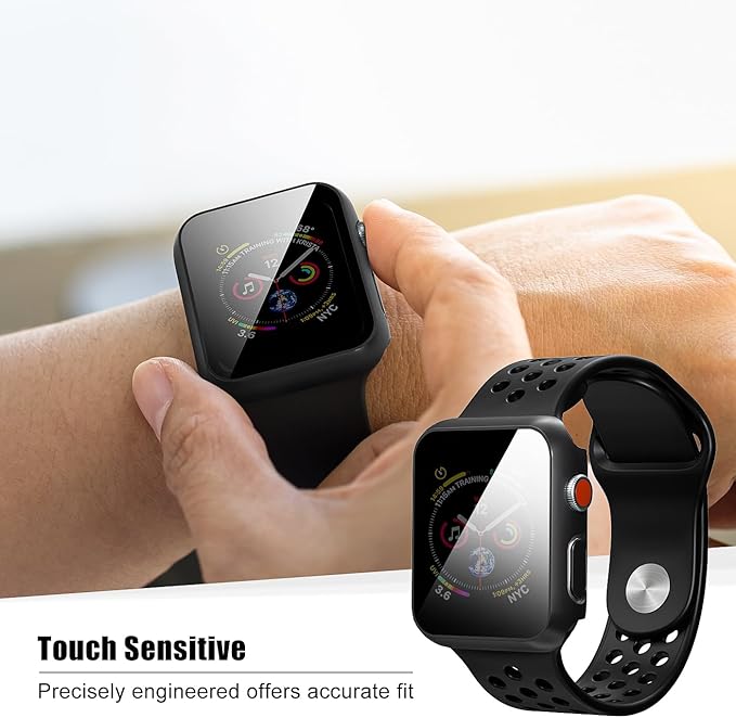 2 Pack Privacy Case for Apple Watch Screen Protector, Anti-Spy Tempered Glass Film Apple Watch Cover Hard PC Case Bumper for iWatch Series 3/2/1 - Black/Black 38mm - Image 5