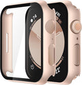 Misxi 2 Pack Tempered Glass Case Compatible for Apple Watch SE 3 (2025) SE 2 SE Series 6 Series 5 Series 4 44mm, Hard PC Screen Protector Protection Cover for iWatch, 1 Rose Gold + 1 Transparent by Misxi