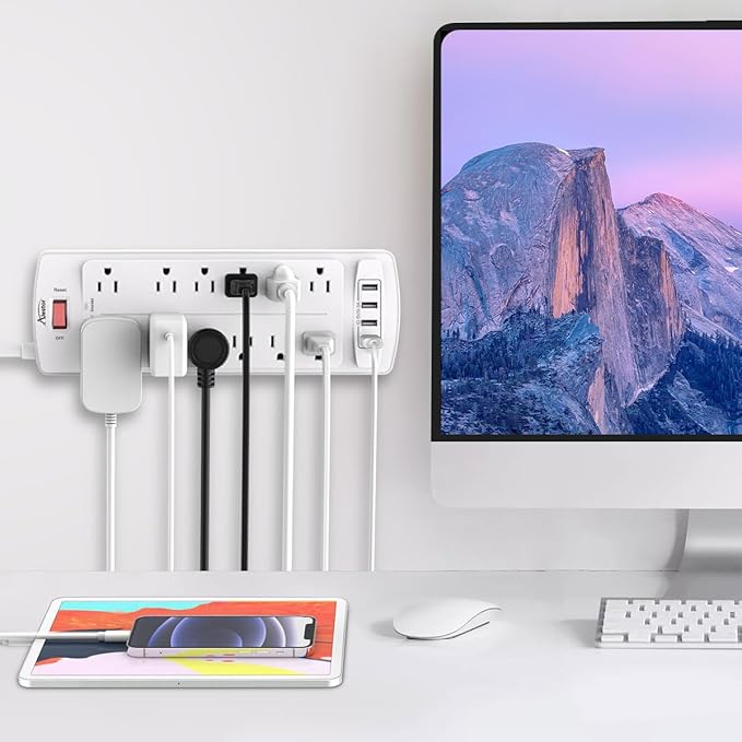 Power Strip,ALESTOR Surge Protector with 12 Outlets and 4 USB Ports, 6 Feet Extension Cord (1875W/15A) for for Home, Office, Dorm Essentials, 2700 Joules, ETL Listed (White) - Image 3