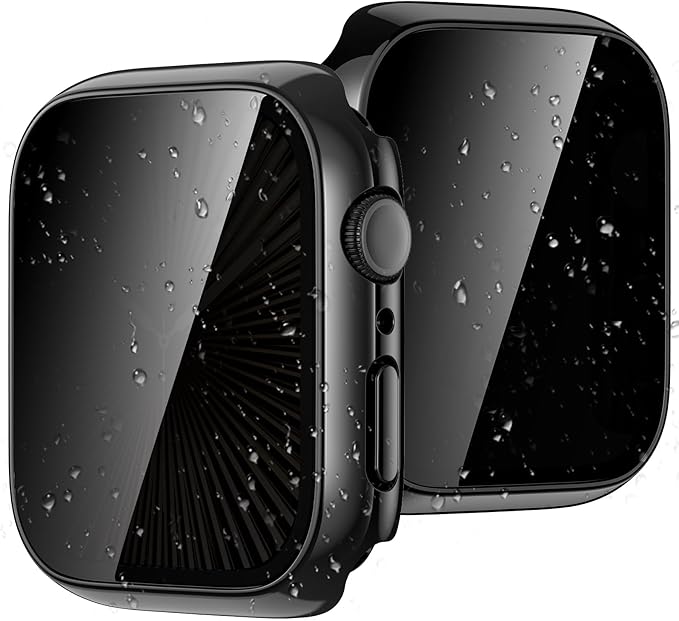 Goton Waterproof Privacy Case for Apple Watch Screen Protector, Anti-Spy Tempered Glass Film iWatch Cover Hard PC Case Bumper for Apple Watch Series 11/10, 42mm JetBlackJetBlack by Goton