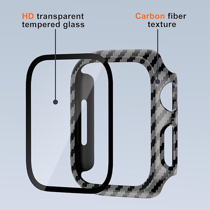 Hard Case for Apple Watch Series 9 Series 7 8 45mm [Full Protection], Built-in Screen Protector [Touch Sensitive] Slim Bumper Cover for iWatch S9/S8/S7 Accessories 45mm, Carbon Fiber - Image 5