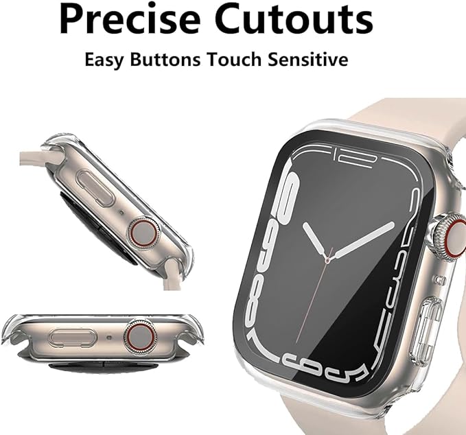 2 Pack Hard PC Case with Button for Apple Watch Series 7 8 9 45mm Tempered Glass Screen Protector Case, Full Coverage Ultra-thin Shell Iwatch Bumper Cover (New Blue, 45mm) - Image 5