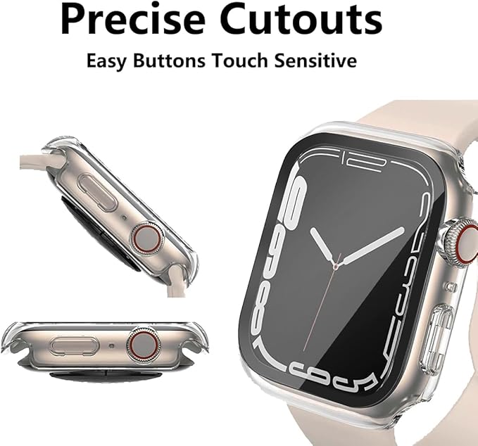 2 Pack Hard Case 41mm for Apple Watch Series 7 8 9 41mm Tempered Glass Screen Protector Case, Full Coverage Shockproof Iwatch Transparent Bumper Cover (Clear+Clear, 41 mm) - Image 3