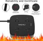 6 Ft Surge Protector Power Strip - YISHU 8 Widely Outlets with 4 USB Ports, 3 Side Outlet Extender with 6 Feet Flat Extension Cord, Ultra Flat Plug, Wall Mount, Desk USB Charging Station, ETL, Black - Image 6