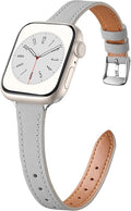 Charlam Slim Leather Band Compatible with Apple Watch Bands for Women 40mm 38mm 41mm 42mm 44mm 45mm 46mm, Top Grain Genuine Leather Strap Thin Wristband for iWatch Series 11 10 SE 9 8 7 6 5 4 3 2 1 by Charlam