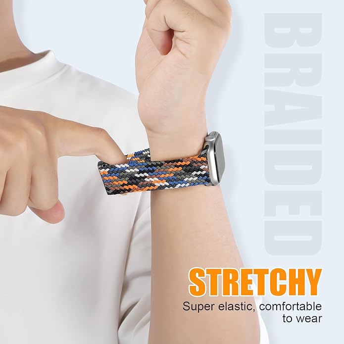 Magnetic Braided Stretchy Loop - Compatible with Apple Watch Band 42mm 46mm 40mm 41mm 44mm 45mm 38mm Ultra 3/2 49mm Women Men,Elastic Woven Fabric Nylon Strap for iWatch 11 10 9 8 7 6 5 4 3 SE Ultra - Image 4