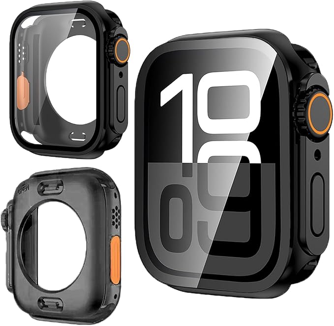 Yrzper Waterproof Case Compatible with Apple Watch Series 11 (2025) Series 10 46mm 42mm[Turning into Ultra] Crown + Back Cover Full Protective Hard PC Screen Protector Cover (Black, 46mm) by Yrzper