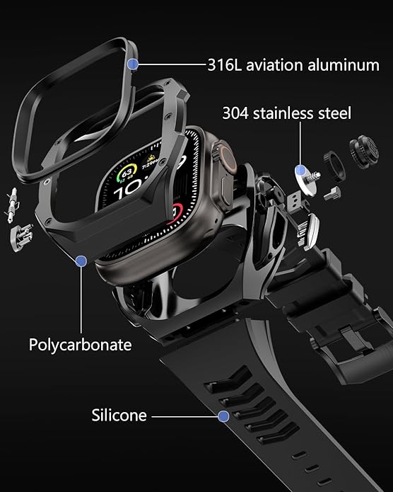 Rugged Bumper band with Case For apple watch ultra 3 2 1 49MM（1-second quick installation） - Shockproof & Scratch Resistant Compatible with iWatch Ultra 3/2/1 Men Gifts - Image 4