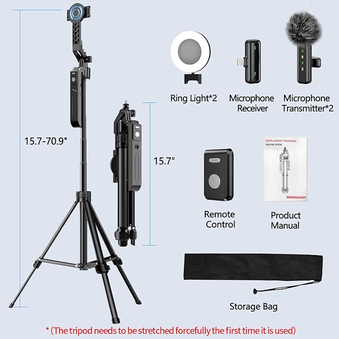 yAyusi Magnetic Vlogging Kit for iPhone/Android, 70.9" Auto Face Tracking Tripod for iPhone with Light, Microphone/Remote Control, Content Creator Essentials Starter Kit for TikTok and YouTube - Image 6