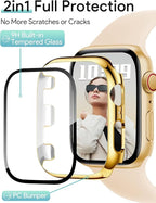 JR.DM 42mm 2 Pack Hard PC Case with HD Tempered Glass Screen Protector for Apple Watch Series 3/2/1, Guard Bumper Full Coverage Protective Anti-Scratch Face Cover for iWatch, Glossy Gold+Clear - Image 3