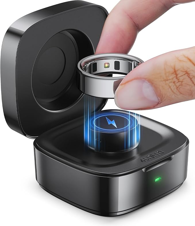 Wireless Charging Case Compatible with Ou-ra Ring Gen 4 Charger, 600mAh Portable Travel Ring Charger Fast Charging Dock with USB-C Cable (Size 10-Black) by Vokelater