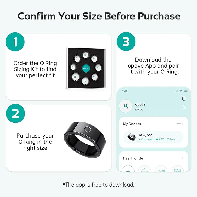 opove O Ring Smart Ring, Fitness Trackers Rings with Sleep/Stress/Heart Rate/Women's Health Monitoring, Comfortable Wearing, Up to 7 Days Using, Fitness Ring for Android & iOS, Black-Size10 - Image 2