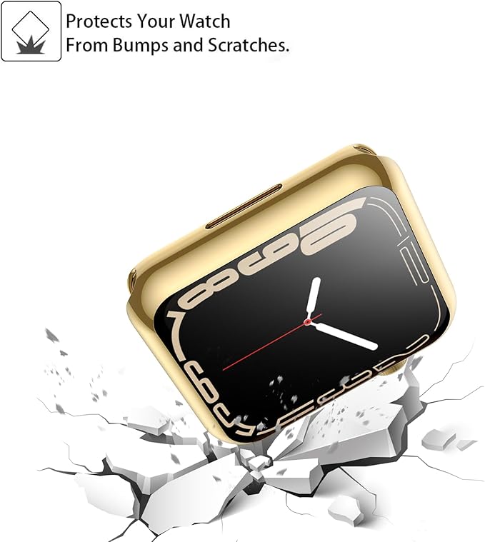 Julk [2 Pack] 41mm Gold Cover Soft Flexible TPU Anti-Scratch Lightweight Protective IWatch Case Built in Screen Protector Compatible with Apple Watch 9/8/7 - (1 Gold + 1 Transparent) - Image 5