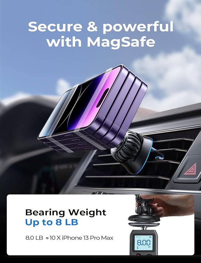 LISEN for Magsafe Car Mount, Magnetic Phone Holder for Car Vent Phone Mount, Hands Free Phone Mount for Car Accessories Dashboard Windshield Vent Cell Phone Holder for iPhone Car Mount Silver Kits - Image 6