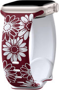 DaQin Floral Engraved Band Compatible with Apple Watch Bands for Women 40mm 41mm 42mm 44mm 45mm 46mm 38mm, Cute Two-Tone Flower Soft Silicone Sport Strap for iWatch Series 11 10 9 8 7 6 5 4 3 2 1 SE by DaQin