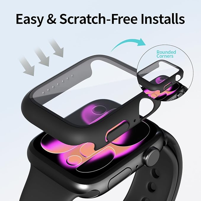 2 Pack Tempered Glass Case Compatible for Apple Watch, Hard PC Screen Protector Overall Protection Lightweight Scratch (Black(2-Pack), 38mm) - Image 8