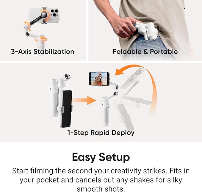 Insta360 Flow 2 Pro White - Industry-First AI Phone Gimbal with Apple DockKit, Pioneering 360º Pan Tracking, Free Tilt, Built-in Tripod/Selfie Stick, Portable Vlog/Travel Stabilizer - Image 7