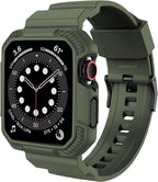 OROBAY Rugged Band Compatible with Apple Watch Band 41mm 40mm 38mm with Case, Shockproof Strap for iWatch SE3 SE2 SE Series 9/8/7/6/5/4/3/2/1 with Bumper Case Cover Men Women, Army Green by OROBAY