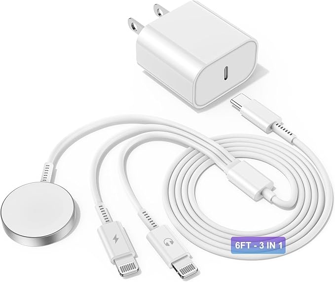 Upgraded USB C Charger for Apple Watch, 3 in 1 Phone and iWatch Magnetic Fast Charging Cable 6FT with USB-C Wall Charger, Compatible with Apple Watch Series 10/9/8/7/6/SE/5/4, for iPhone 14/13/12 by delonicharger