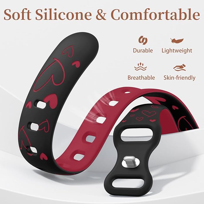 Lerobo Slim Thin Two-Tone Compatible with Apple Watch Band 40mm 38mm 41mm 42mm 44mm 45mm 46mm 49mm for Women- Soft Cute Flower/Heart Engraved Sport Band for iWatch Series 11 10 9 8 7 6 5 4 3 SE Ultra - Image 4