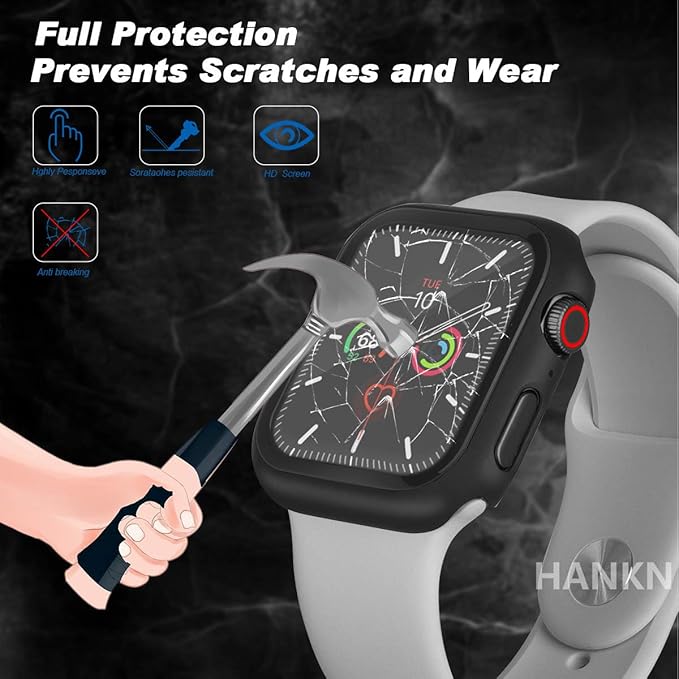 2 Pack Hard PC Case for Apple Watch Series 7 8 9 45mm Tempered Glass Screen Protector Case, Full Coverage Shockproof Ultra-thin Iwatch Bumper Cover (Matte Black, 45mm) - Image 3