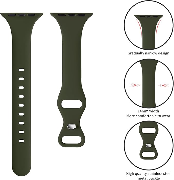 Thin Slim Band Compatible with Apple Watch 38mm 40mm 41mm 42mm 44mm 45mm 46mm 49mm, Replacement Silicone Sport Strap for iWatch Series 11/10/9/8/7/6/5/4/3/2/1 Ultra SE Women Men, Army Green - Image 3