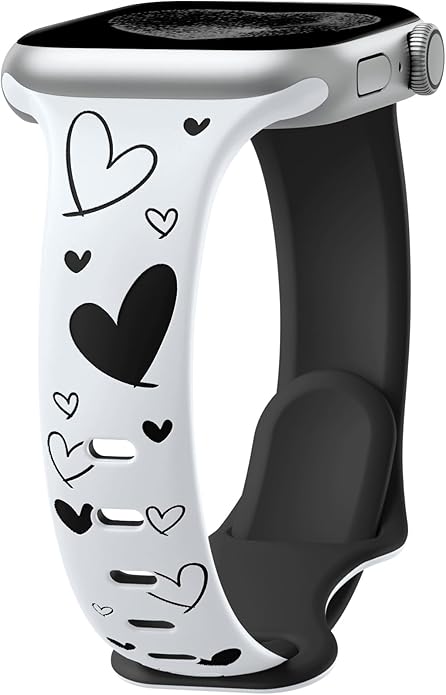 Lerobo Slim Thin Two-Tone Compatible with Apple Watch Band 40mm 38mm 41mm 42mm 44mm 45mm 46mm 49mm for Women- Soft Cute Flower/Heart Engraved Sport Band for iWatch Series 11 10 9 8 7 6 5 4 3 SE Ultra by Lerobo