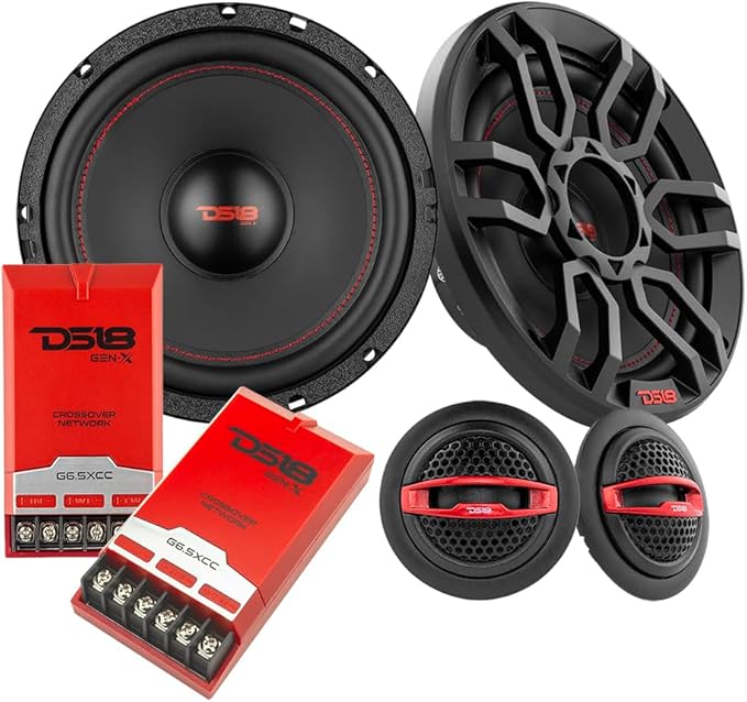 DS18 GEN-X6.5C Component Set - 6.5", 2-Way, 150W Max, 50W RMS, Black Paper Cone, Tetorn Dome Tweeters, 4 Ohms - Clarity Unparalled by Other Speakers in Their Class (2 Speakers) by DS18