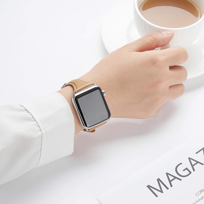 WFEAGL Compatible with Leather Apple Watch Band 41mm 40mm 38mm 42mm(series 11 10) Women, Top Grain Leather Strap Slim & Thin Replacement Wristband for iWatch Bands SE 3 2 1, Series 11 10 9 8 7 6 5 4 3 2 1 - Image 6
