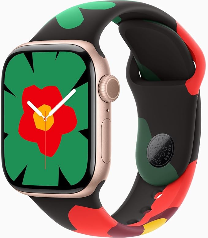 Apple Watch Series 11 [GPS + Cellular, 42mm] Rose Gold Aluminum Case with Black Unity - Unity Bloom Sport Band, S/M (Renewed) by Amazon+Renewed