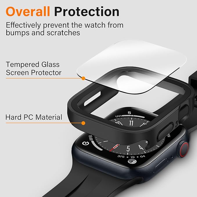 Amizee 2 Pack Compatible with Apple Watch Series 9 8 7 45mm Case with Built-in Screen Protector, Ultra-Thin Hard PC Straight Edge Anti-Scratch Protective Cover for iWatch (Matte Black/Matte Silver) - Image 2