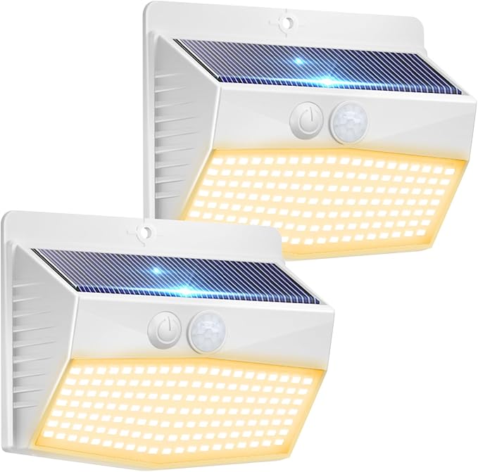 Peasur Solar Outdoor Lights, [2 Packs] Motion Sensor Security Lights with 3 Lighting Modes Wall Lights Waterproof Solar Powered Lights for Garden Yard, White Warm by Peasur