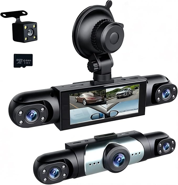 360° Full View Dash Cam Front and Rear Inside, 4 Channel Dashcam 1080P Full HD Dash Camera for Cars with Infrared Lamps Night Vision G-Sensor, Parking Mode, 64GB SD Card Car Accessories by Unknown