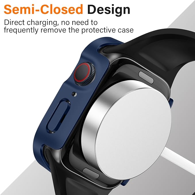 Amizee 2 Pack Compatible with Apple Watch Case SE 3/2/1 Series 6/5/4 44mm with Built-in Screen Protector, Ultra-Thin Hard PC Straight Edge Anti-Scratch Protective Cover for iWatch (Matte Blue) - Image 4
