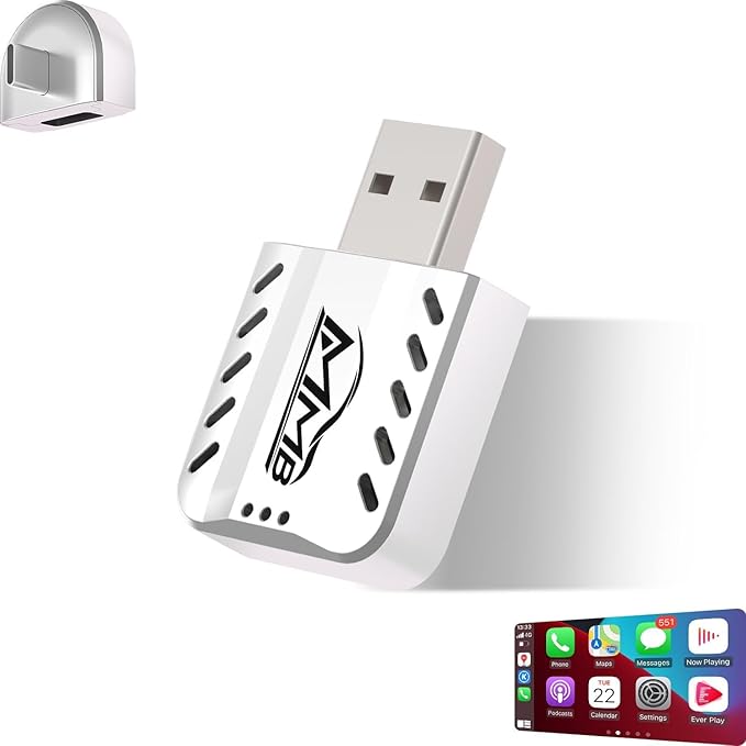 MMB CarPlay Wireless Adapter, 2025 Upgrade CarPlay Dongle Converts Wired to Wireless for iPhone, USB C/A Plug and Play CarPlay Adapter Compatible with iPhone iOS 10+ and Cars with CarPlay by MMB