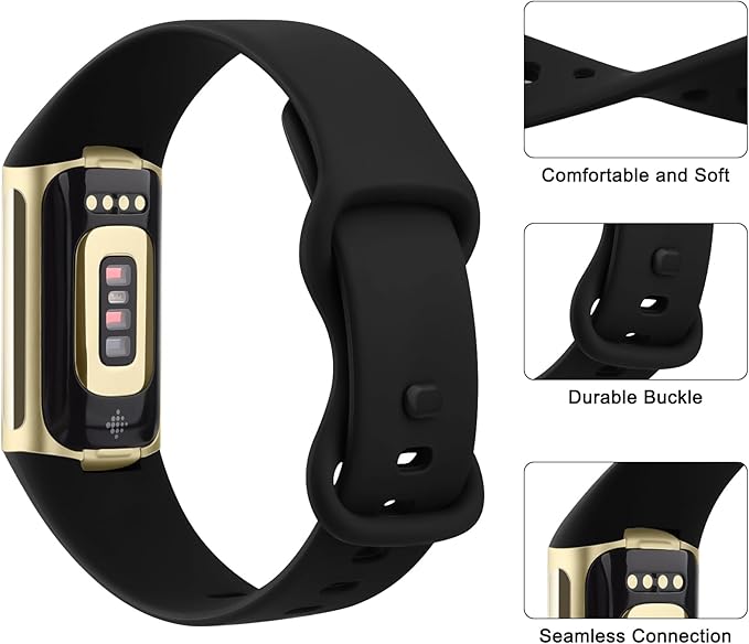 AK Sport Band Compatible with Fitbit Charge 6 Bands/Fitbit Charge 5 Bands Women Men, Classic Soft Replacement Straps Wristbands for Fitbit Charge 6/5 Advanced Fitness & Health Tracker (Black,Small) - Image 4