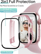 JR.DM 45mm 2 Pack Hard PC Case with HD Tempered Glass Screen Protector for Apple Watch Series 9/8/7, Slim Guard Bumper Full Coverage Protective Anti-Scratch Face Cover for iWatch, Pink/Clear - Image 3