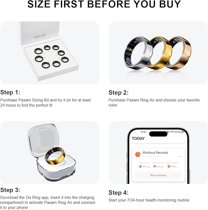 PAXAM Smart Ring for Women&Men 7-Day Battery,No Subscription Fee-Health/Activity Tracker with Sleep Monitor, Stress/HRV Tracking, Women's Health, iOS&Android Compatible (Silver, 10) - Image 2