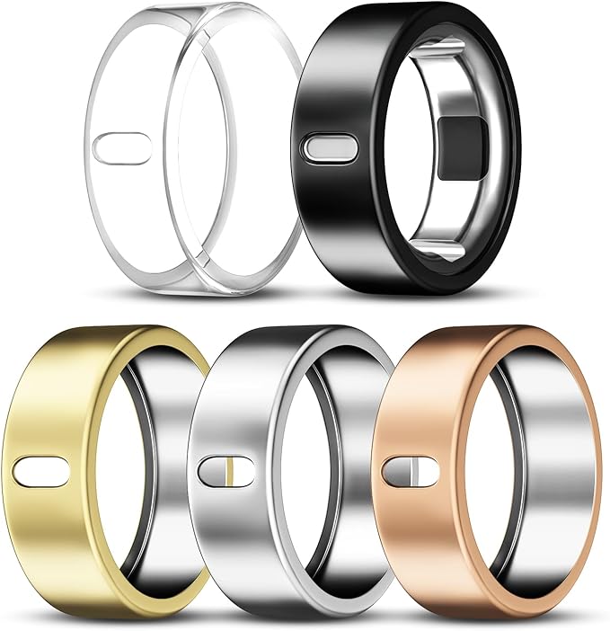 ZOOROO 5 Pack Cover Compatible with Oura Ring Gen 4/Oura Ring Gen 3/3 Horizon, Support Charging with Cover on, Anti-Scratch TPU Protector for Women Men (Clear+Silver+Black+Gold+Rosegold, Size 8) by ZOOROO