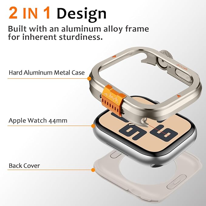 Amizee Metal Case Compatible with Apple Watch SE 3/2/1 Series 6/5/4 44mm Case with Back Cover, Rugged Protective Bumper Cover for iWatch 44mm, Titanium - Image 3