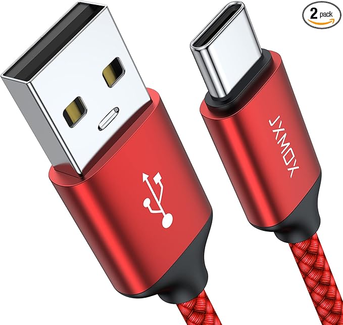 JXMOX USB C Cable,USB A to Type C 3A Fast Charging (10ft 2-Pack) Long Charger Cord Compatible with iPhone 15 16 Pro Max Plus,Samsung Galaxy S20 S10 S9,Note 9,A11 A20 A50 A51 A60 A71,Moto Z2 Z3 (Red) by JXMOX
