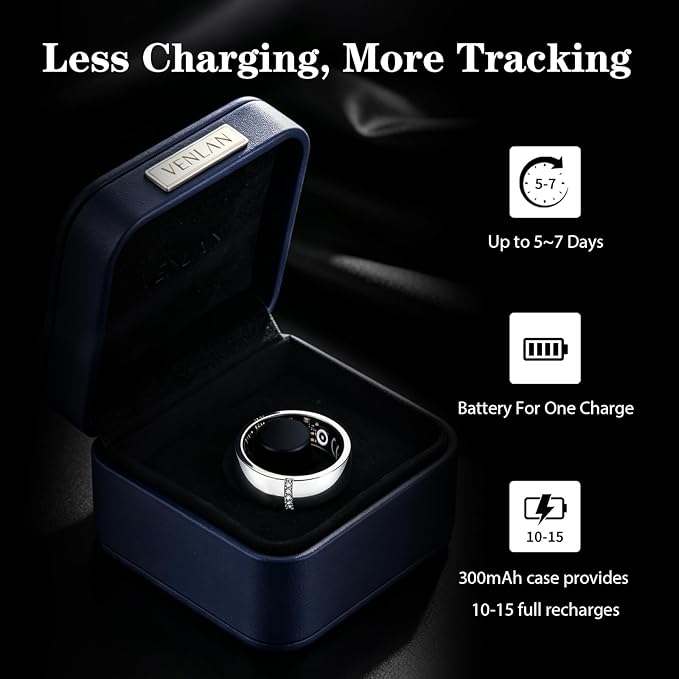 Venlan S925 Sterling Silver Moissanite Smart Ring for Women & Men, Vital Health Ring with Sleep & Fitness Tracking, Heart Rate HRV Monitor, Waterproof Ring Health Tracker(#10) - Image 6