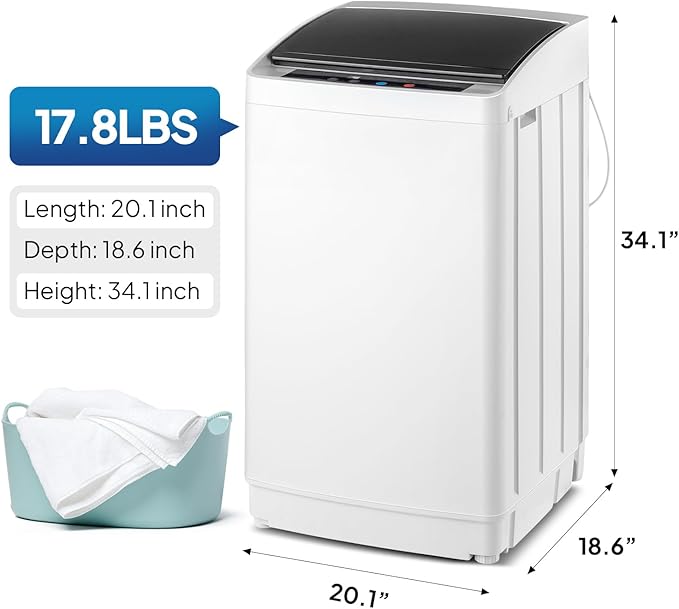 ROVSUN 17.8LBS Portable Washing Machine, Full-Automatic Electric Laundry Machine with Stainless Steel Drum, Compact Washer and Spin Dryer Combo with Drain Pump for Apartment, Dorm, Home - Image 7