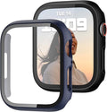 2 Pack Case with Tempered Glass Screen Protector for Apple Watch Series 6/5/4/SE 44mm,JZK Slim Guard Bumper Full Coverage Hard PC Protective Cover HD Ultra-Thin Cover for iWatch 44mm,Black+Blue by JZK