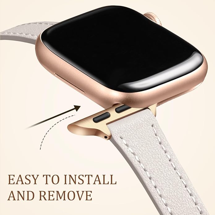 Charlam Slim Leather Band Compatible with Apple Watch Bands for Women 40mm 38mm 41mm 42mm 44mm 45mm 46mm, Top Grain Genuine Leather Strap Thin Wristband for iWatch Series 11 10 SE 9 8 7 6 5 4 3 2 1 - Image 4