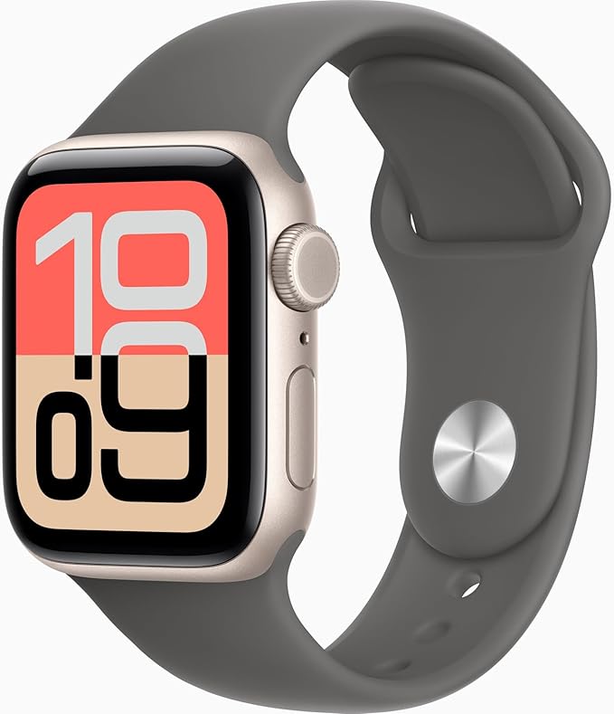 Apple Watch SE 3 [GPS + Cellular, 40mm] Starlight Aluminum Case with Stone Gray Sport Band, M/L (Renewed) by Amazon+Renewed