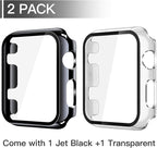 Misxi 2 Pack Tempered Glass Case Compatible for Apple Watch Series 3 Series 2 38mm, Hard PC Screen Protector Overall Protection Scratch-Resistant Cover for iWatch, 1 Jet Black + 1 Transparent - Image 2