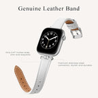 STIROLL Thin Leather Band Compatible with Apple Watch Bands 41mm 40mm 38mm 42mm(Series 11 10) Women, Stylish Top-Grain Leather Strap Slim Wristband for iWatch SE3/2/1 Series 9 8 7 6 5 4 3 2 1, White/Silver - Image 4