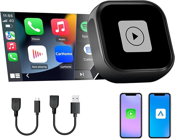 Mini 2-in-1 Wireless CarPlay & Android Auto Adapter for iOS 10+ & Android 11+, Plug & Play Dongle for USB/Type-C Port Converts Wired to Wireless, Fast Auto-Connect/Low Latency/Compact Design by Pyniro